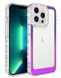 Eiroo Shimmer iPhone 14 Pro Max Kamera Korumal Mor-Pembe Silikon Klf
