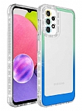 Eiroo Shimmer Samsung Galaxy A32 4G Kamera Korumal Yeil-Mavi Silikon Klf