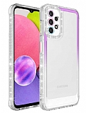 Eiroo Shimmer Samsung Galaxy A32 4G Kamera Korumal Mor-Beyaz Silikon Klf