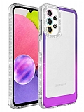 Eiroo Shimmer Samsung Galaxy A32 4G Kamera Korumal Mor-Pembe Silikon Klf