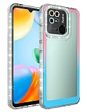 Eiroo Shimmer Xiaomi Redmi 10C Kamera Korumal Pembe-Mavi Silikon Klf