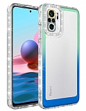 Eiroo Shimmer Xiaomi Redmi Note 10S Kamera Korumal Yeil-Mavi Silikon Klf