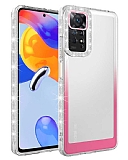 Eiroo Shimmer Xiaomi Redmi Note 11 Pro Kamera Korumal Beyaz-Pembe Silikon Klf