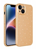 Eiroo Sleek iPhone 13 Kamera Korumal Simli Gold Silikon Klf