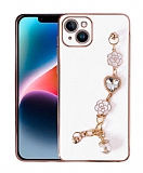 Eiroo Taka iPhone 15 Plus Kamera Korumal Zincirli Beyaz Silikon Klf