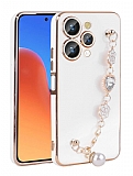 Eiroo Taka iPhone 15 Pro Max Kamera Korumal Zincirli Beyaz Silikon Klf