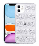Eiroo Wave Glitter iPhone 11 Kamera Korumal Silver Silikon Klf