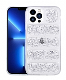 Eiroo Wave Glitter iPhone 12 Pro Kamera Korumal Silver Silikon Klf