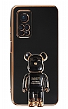 Eiroo Xiaomi Mi 10T Baby Bear Standl Siyah Silikon Klf