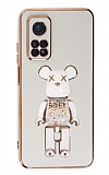 Eiroo Xiaomi Mi 10T Pro Candy Bear Standl Beyaz Silikon Klf