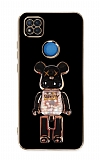 Eiroo Xiaomi Poco C3 Candy Bear Standl Siyah Silikon Klf