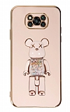 Eiroo Xiaomi Poco X3 Candy Bear Standl Pembe Silikon Klf