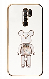 Eiroo Xiaomi Redmi 9 Candy Bear Standl Beyaz Silikon Klf