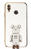 Eiroo Xiaomi Redmi Note 7 Baby Bear Standl Beyaz Silikon Klf