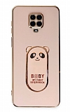 Eiroo Xiaomi Redmi Note 9S Baby Panda Standl Pembe Silikon Klf