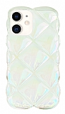 iPhone 11 3D Glitter Elmas Beyaz Silikon Klf
