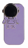 iPhone 11 Pro Astronot Kamera Korumal Standl Mor Silikon Klf