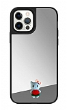 iPhone 12 Pro Kedi Figrl Aynal Silver Rubber Klf