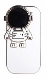iPhone 12 Pro Max Astronot Kamera Korumal Standl Beyaz Silikon Klf