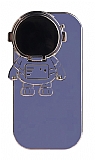 iPhone 12 Pro Max Astronot Kamera Korumal Standl Mavi Silikon Klf