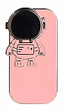 iPhone 13 Astronot Kamera Korumal Standl Pembe Silikon Klf