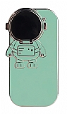 iPhone 14 Astronot Kamera Korumal Standl Yeil Silikon Klf