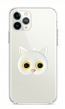 iPhone 14 Pro Kedi Figrl Telefon Tutuculu Beyaz Silikon Klf