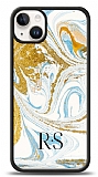 Dafoni Glossy iPhone 15 Plus Kiiye zel Harfli Simli Gold Mermer Klf