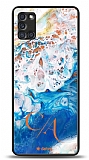 Dafoni Glossy Samsung Galaxy A31 Kiiye zel ift Harf Simli Okyanus Mermer Klf