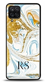 Dafoni Glossy Samsung Galaxy M12 Kiiye zel Harfli Simli Gold Mermer Klf