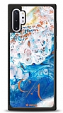 Dafoni Glossy Samsung Galaxy Note 10 Plus Kiiye zel ift Harf Simli Okyanus Mermer Klf