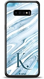 Dafoni Glossy Samsung Galaxy S10 Kiiye zel Harf Simli Mavi Mermer Klf