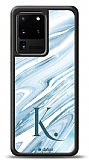 Dafoni Glossy Samsung Galaxy S20 Ultra Kiiye zel Harf Simli Mavi Mermer Klf