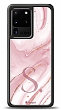 Dafoni Glossy Samsung Galaxy S20 Ultra Kiiye zel Harf Simli Pembe Mermer Klf