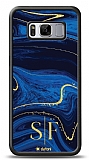 Dafoni Glossy Samsung Galaxy S8 Plus Kiiye zel ift Harf Simli Lacivert Mermer Klf