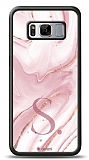 Dafoni Glossy Samsung Galaxy S8 Plus Kiiye zel Harf Simli Pembe Mermer Klf