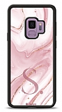 Dafoni Glossy Samsung Galaxy S9 Kiiye zel Harf Simli Pembe Mermer Klf