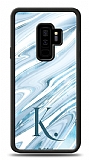 Dafoni Glossy Samsung Galaxy S9 Plus Kiiye zel Harf Simli Mavi Mermer Klf