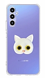 Samsung Galaxy A34 Kedi Figrl Telefon Tutuculu Beyaz Silikon Klf