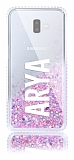 Samsung Galaxy J4 Plus Kiiye zel Simli Sulu Mor Rubber Klf