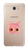 Samsung Galaxy J7 Prime 2 Kedi Figrl Telefon Tutuculu Pembe Silikon Klf