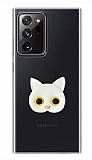Samsung Galaxy Note 20 Ultra Kedi Figrl Telefon Tutuculu Beyaz Silikon Klf