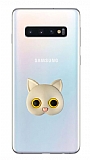 Samsung Galaxy S10 Plus Kedi Figrl Telefon Tutuculu Gri Silikon Klf