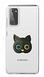 Samsung Galaxy S20 FE Kedi Figrl Telefon Tutuculu Siyah Silikon Klf