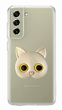 Samsung Galaxy S21 FE 5G Kedi Figrl Telefon Tutuculu Gri Silikon Klf
