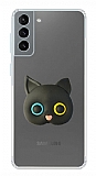 Samsung Galaxy S21 Plus Kedi Figrl Telefon Tutuculu Siyah Silikon Klf