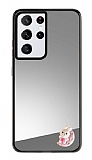 Samsung Galaxy S21 Ultra Sevimli Tavan Figrl Aynal Silver Rubber Klf