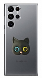 Samsung Galaxy S22 Ultra Kedi Figrl Telefon Tutuculu Siyah Silikon Klf