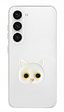 Samsung Galaxy S23 Kedi Figrl Telefon Tutuculu Beyaz Silikon Klf