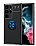 Eiroo Liquid Ring Samsung Galaxy S23 Ultra Standl Siyah-Mavi Silikon Klf